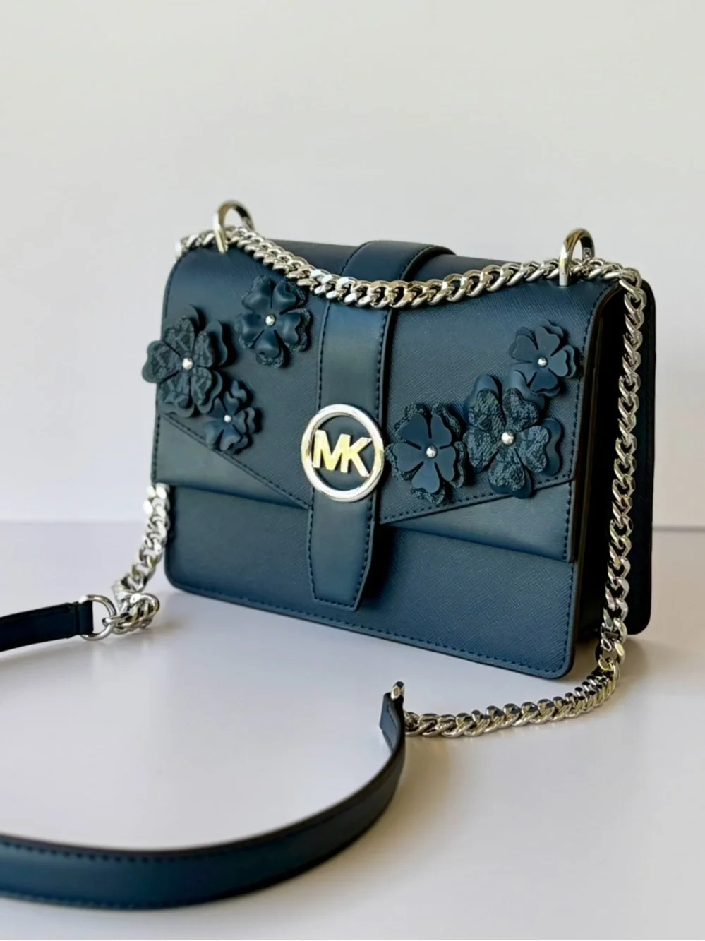 Michael Kors Navy Greenwich Small Floral Embellished Crossbody Shoulder Bag NWT